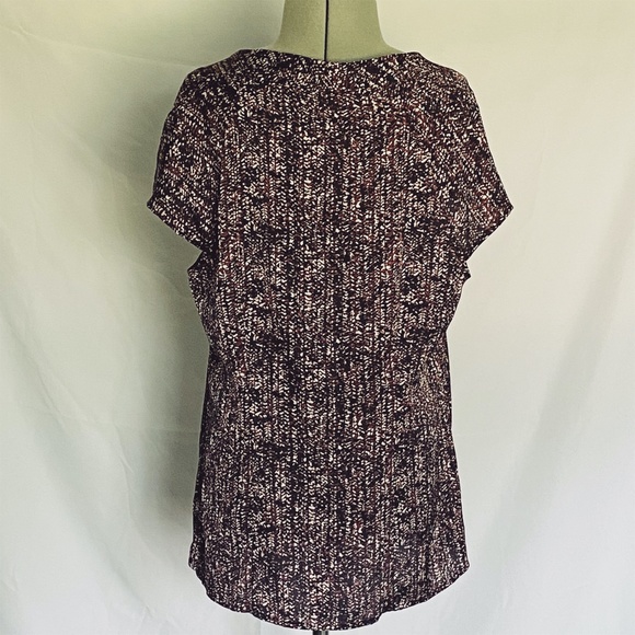 Ann Taylor Women's Dressy Soft Blouse Size 10 Side Zip Geometric Purple Burgundy - Picture 2 of 8